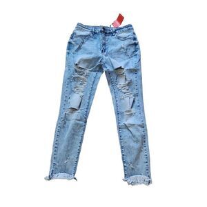Flamingo NWT Raw Hem Distressed Skinny Mid Rise Crop Jeans in Large